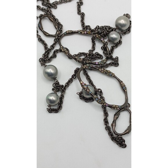 Alexis Bittar Jeweled Oval Links,  Faux Pearls Necklace  43" Long - Picture 2 of 9